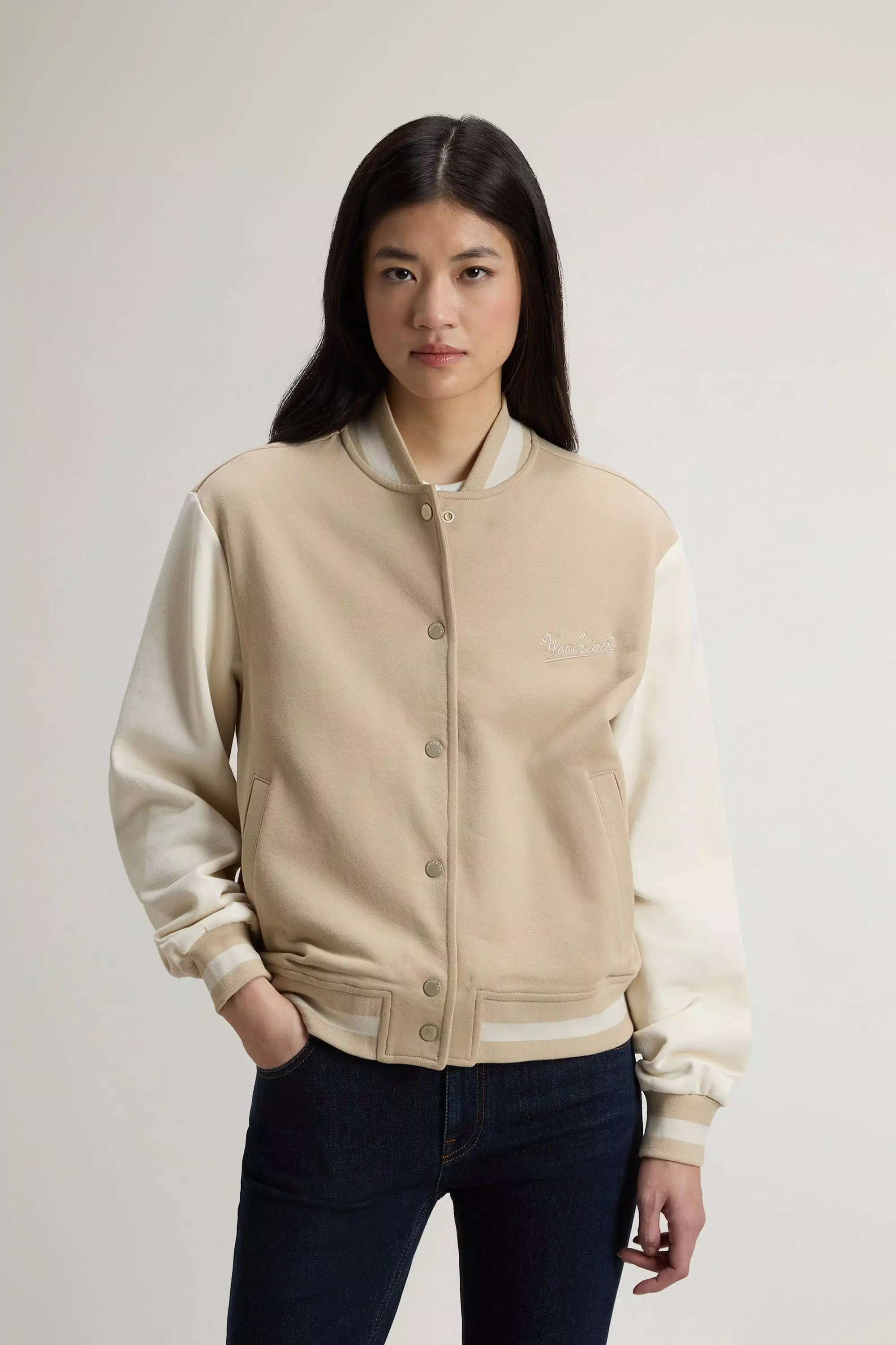 Sudadera universitaria de algodón puro - Blanco y pimienta bicolor