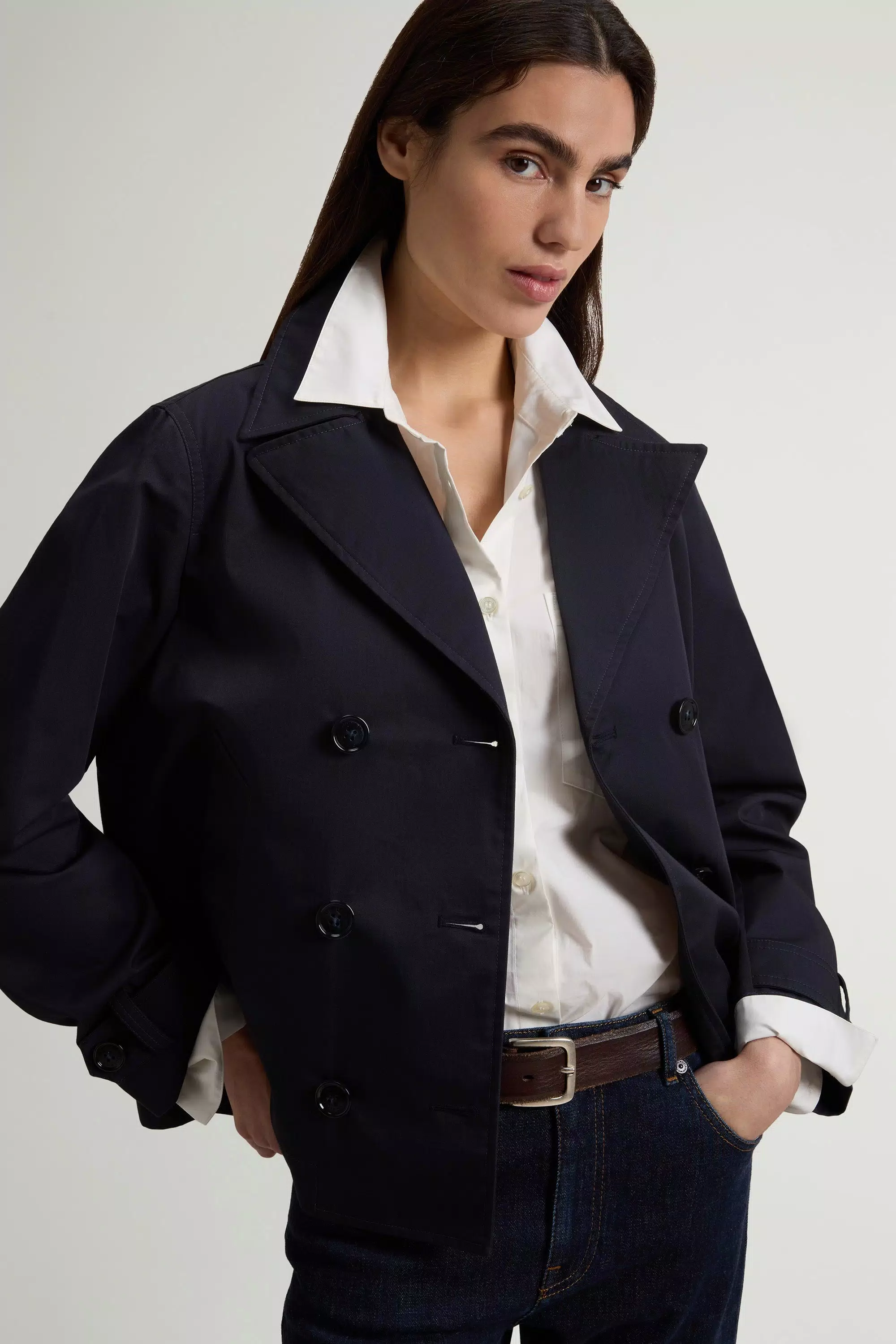 Chaqueta de Guisante de Algodón Puro - Azul Melton