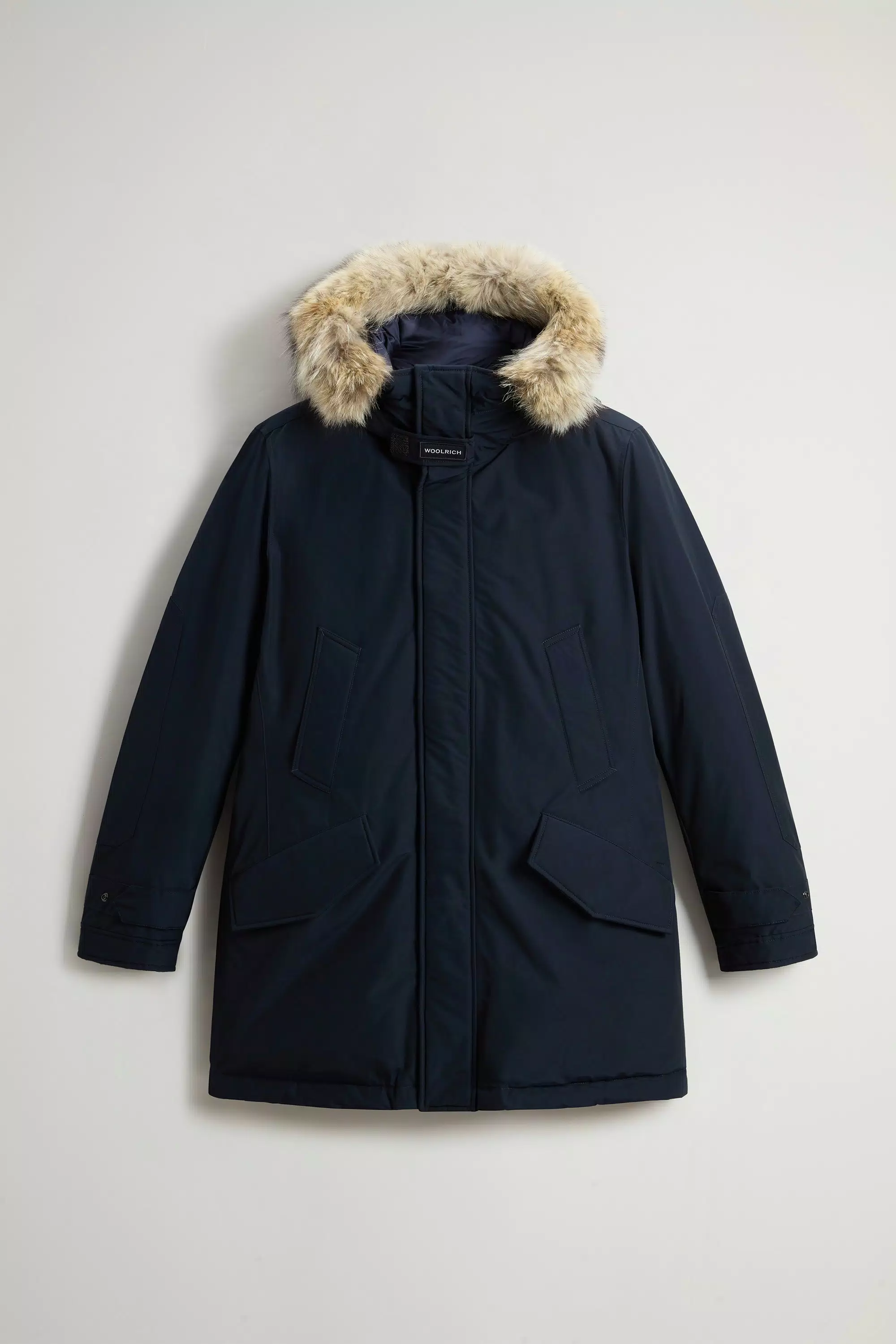Parka Polar en Tela Ramar con Cuello Alto y Borde de Pelo - Azul Melton