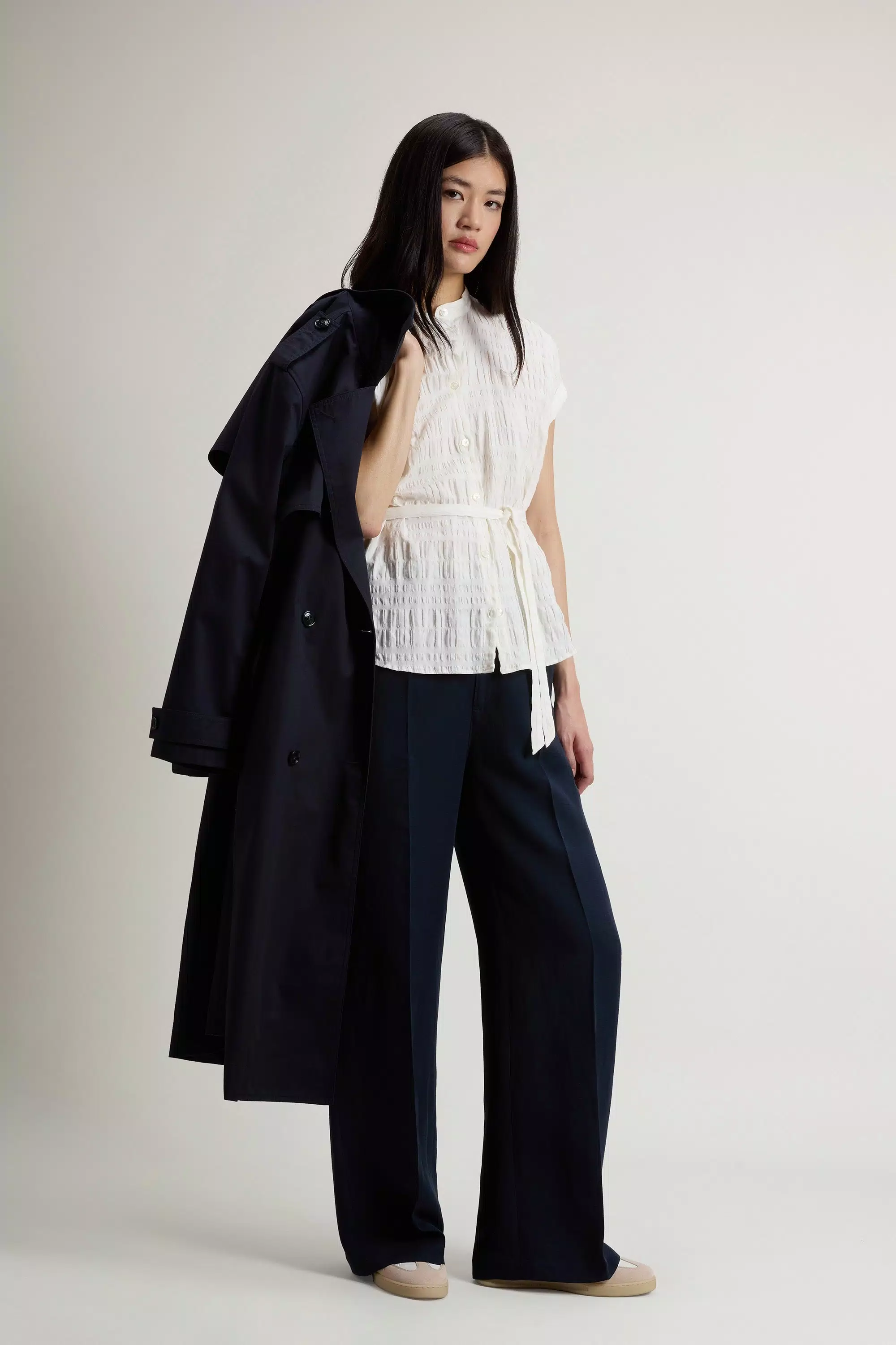 Blusa de mezcla de algodón y lino - Blanco Ártico