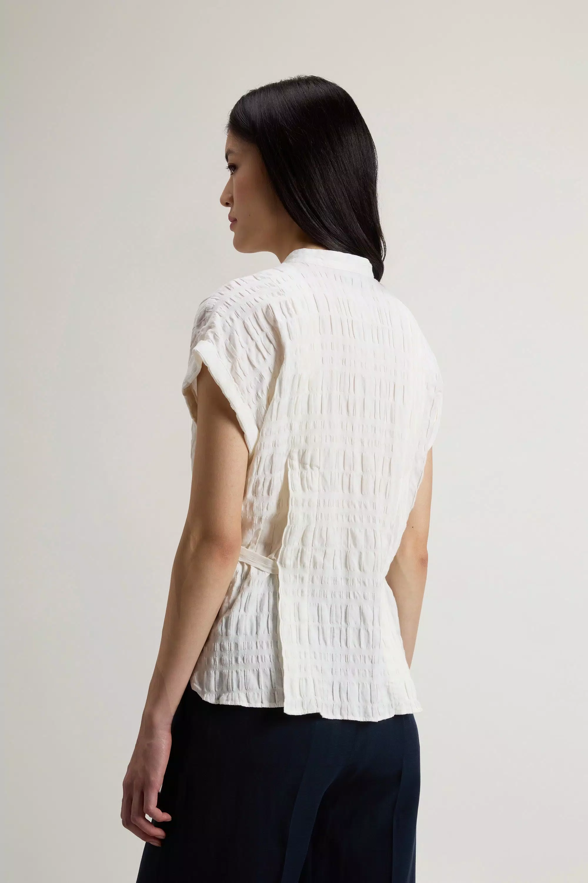 Blusa de mezcla de algodón y lino - Blanco Ártico