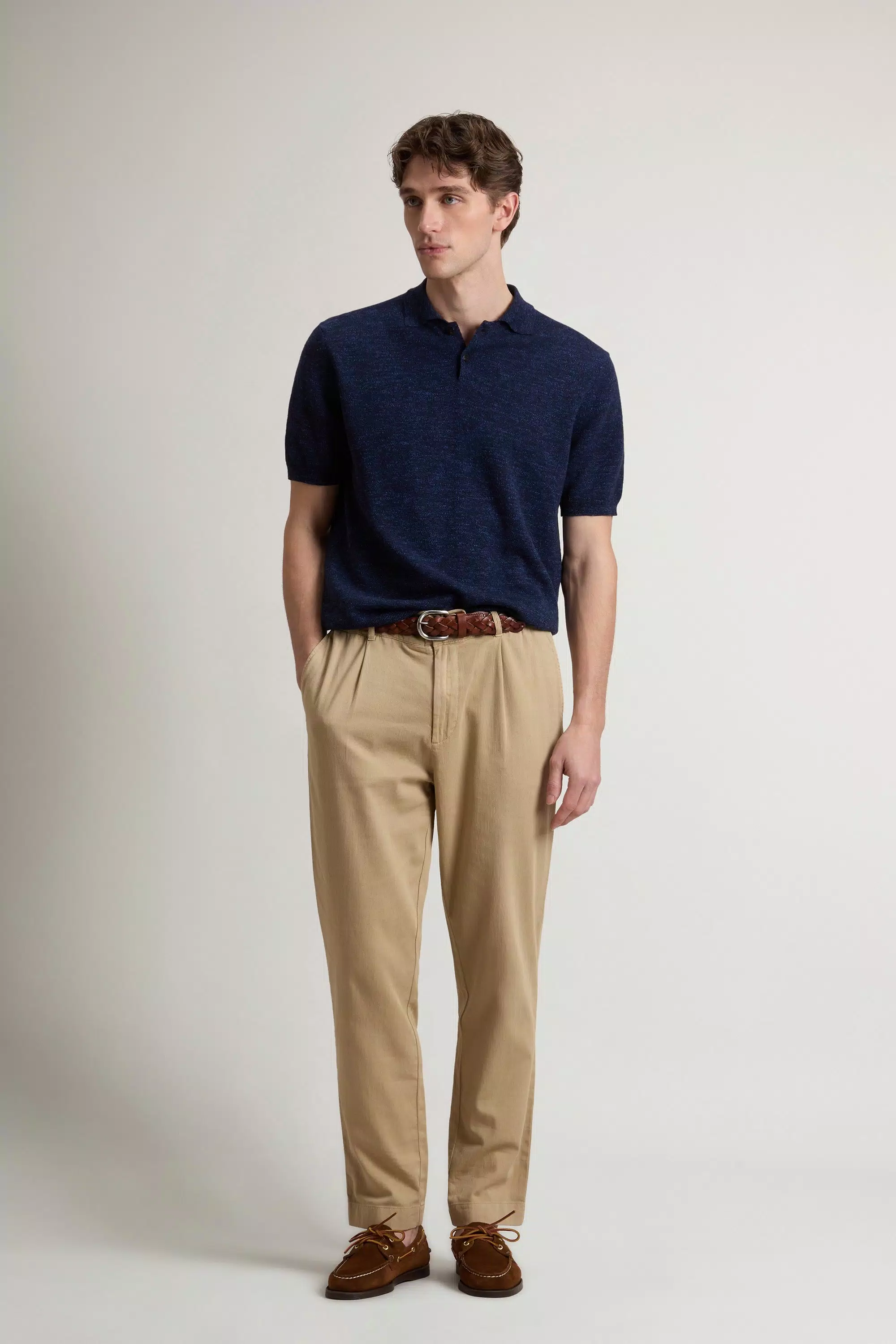 Camiseta de Piqué de Algodón y Lino Mezclado - Melton Azul Melange