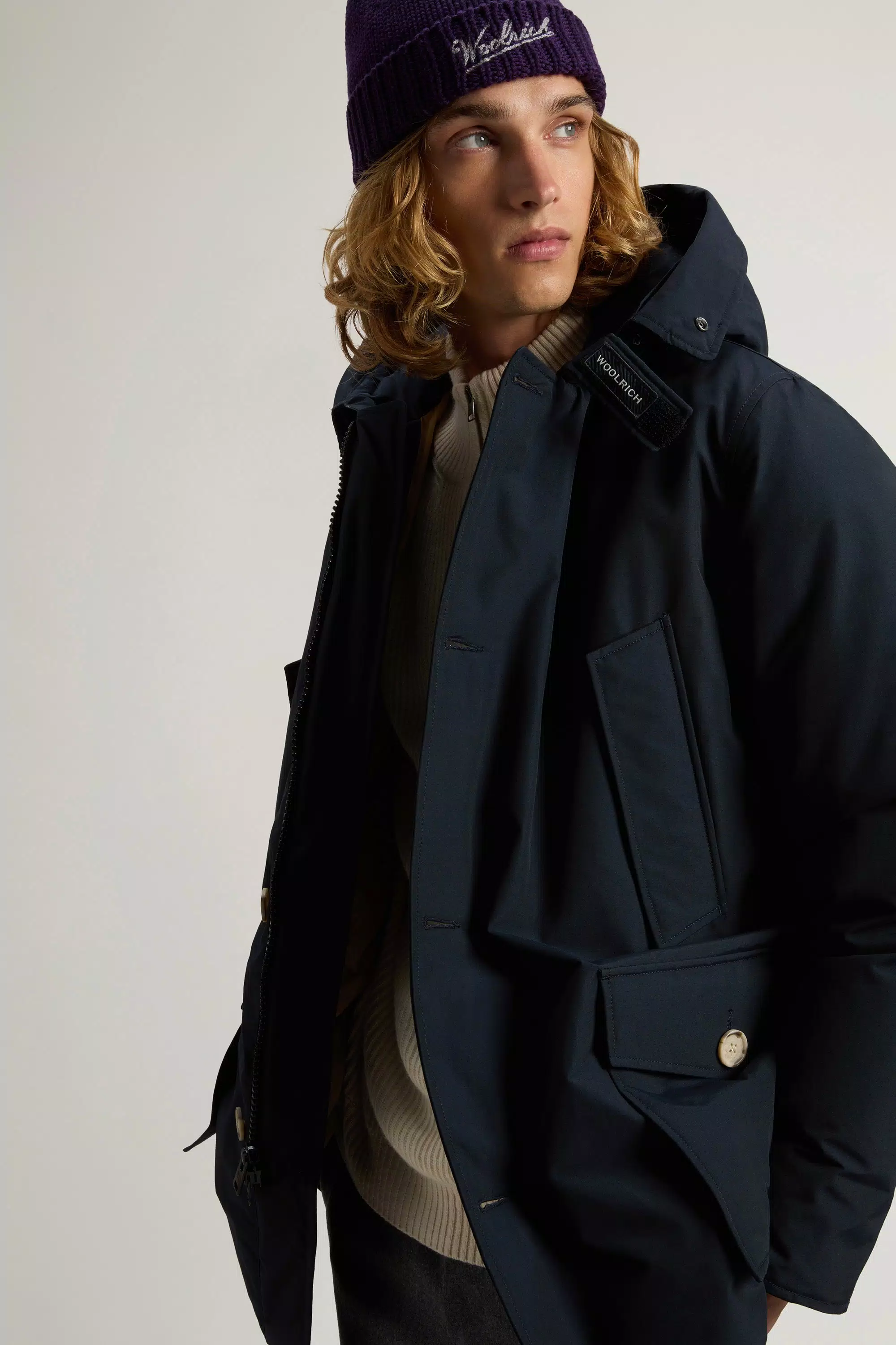 Parka Ártica de Tela Ramar con Borde de Piel Desmontable - Azul Melton