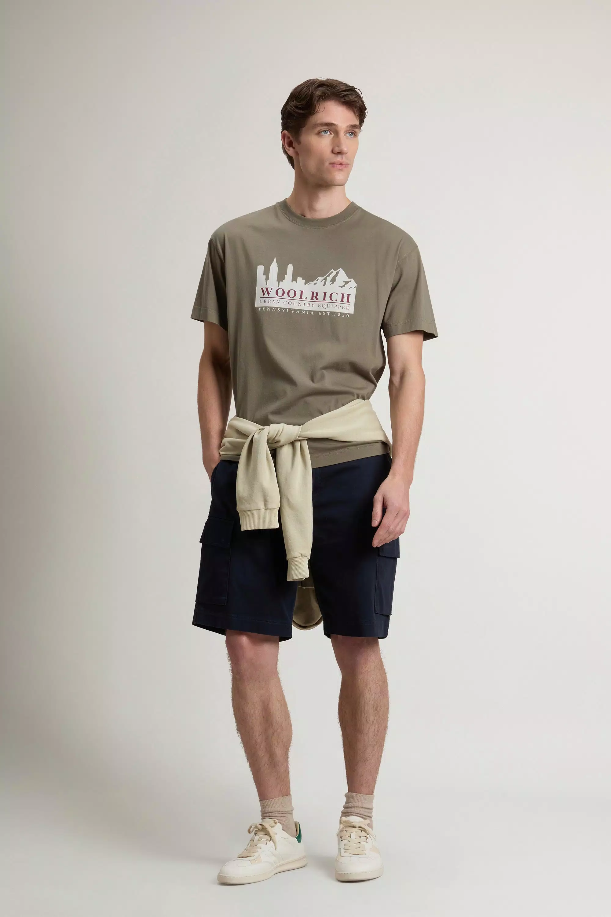 Camiseta de Algodón Puro con Logotipo - Oliva Humo