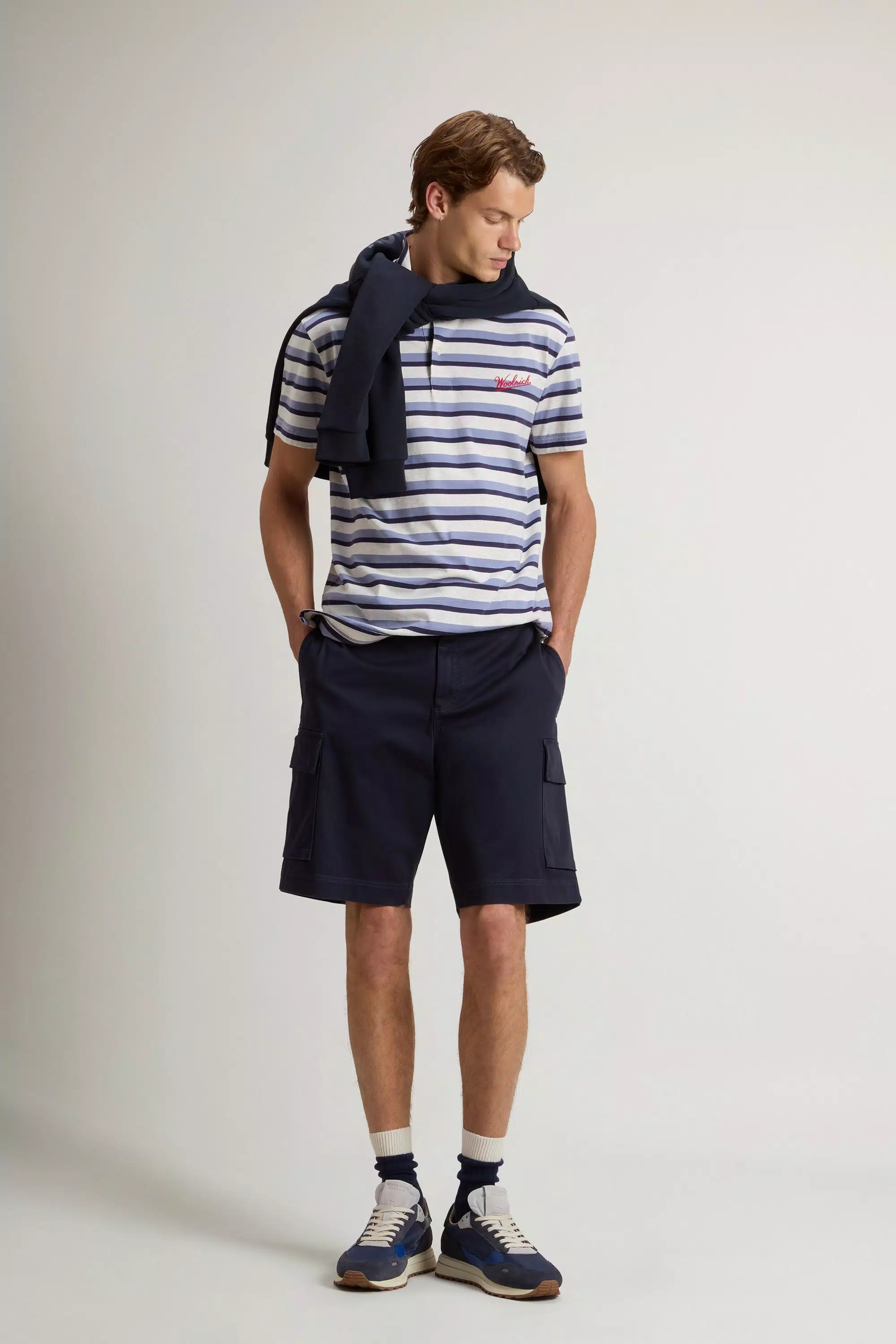 Camiseta de Polo en Piqué de Algodón Melange - Rayas Azules
