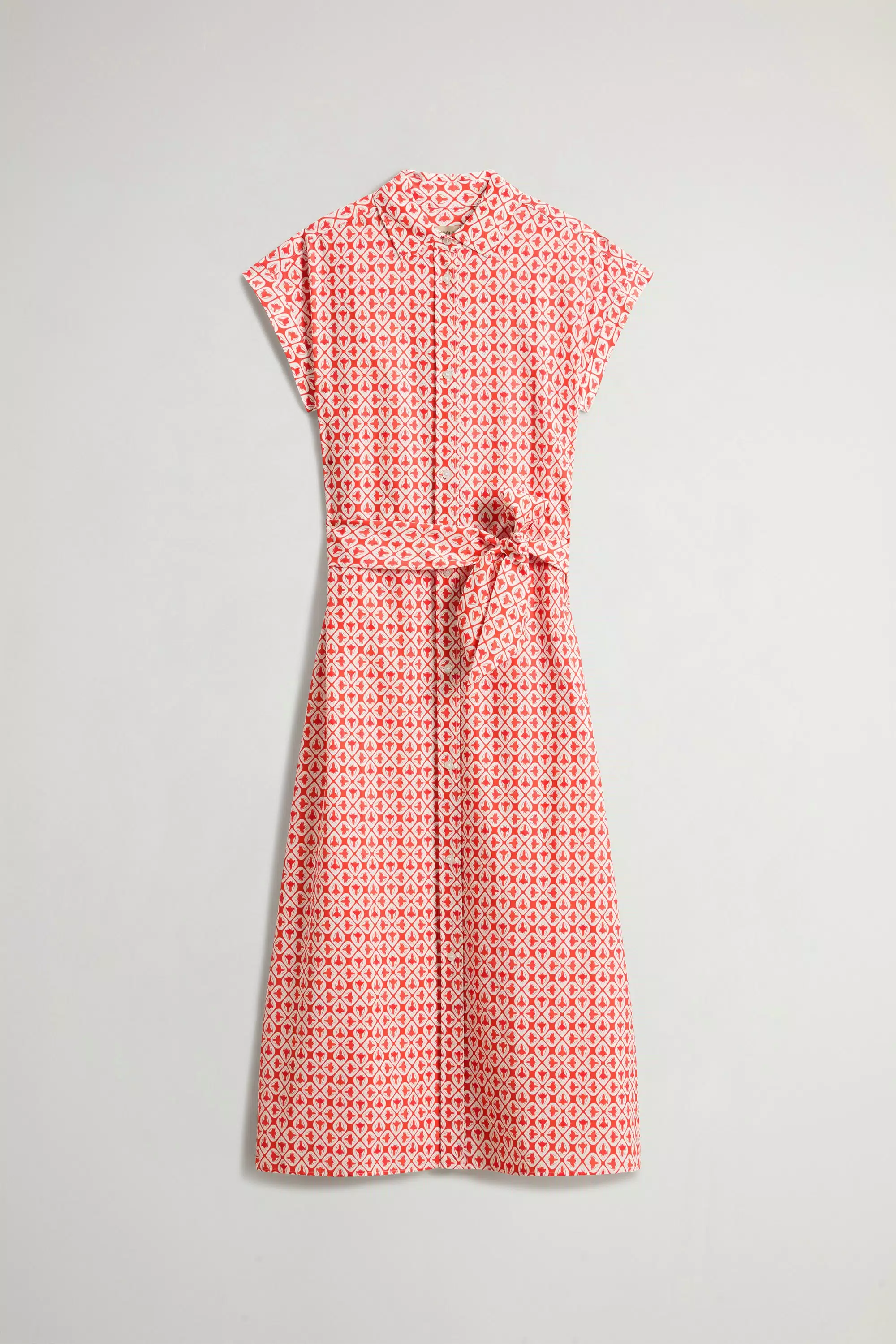 Vestido camisa de mezcla de algodón con cinturón - Paprika Tile Bloom