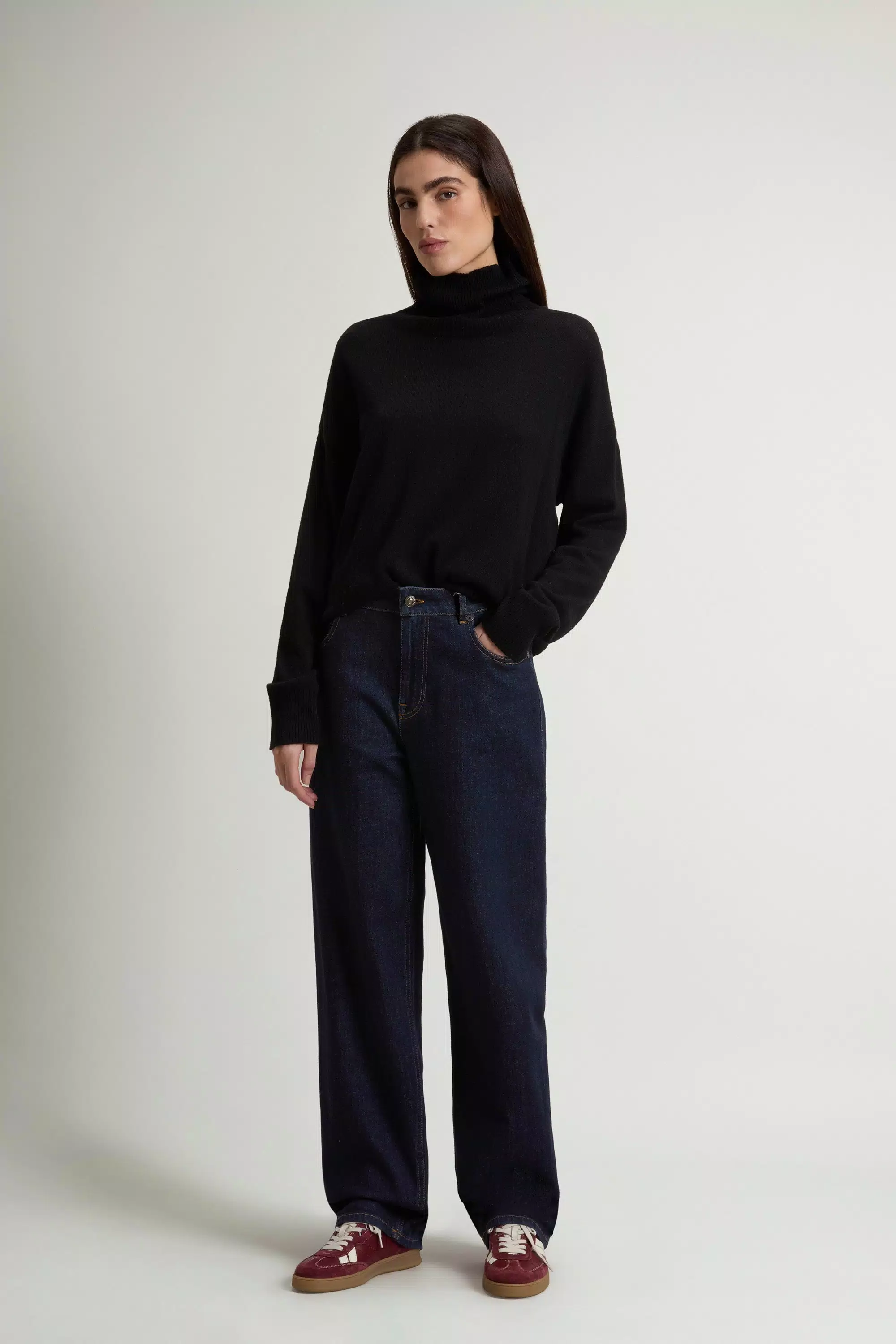 Pantalones vaqueros de cinco bolsillos con pierna ancha en denim de algodón elastizado - Lavado en enjuague