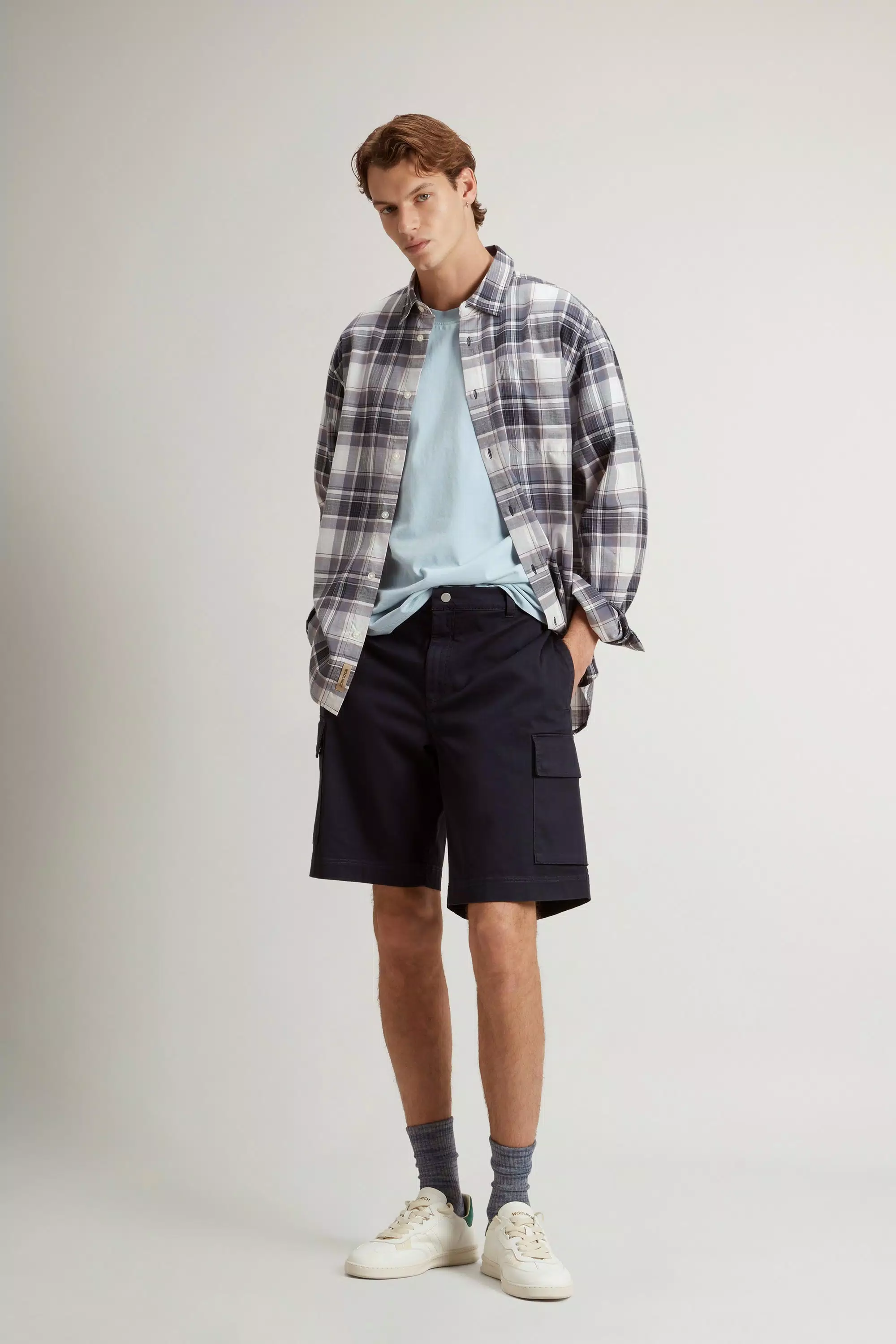 Camisa Warren en algodón puro con estampado de cuadros - Cuadros Grisaille