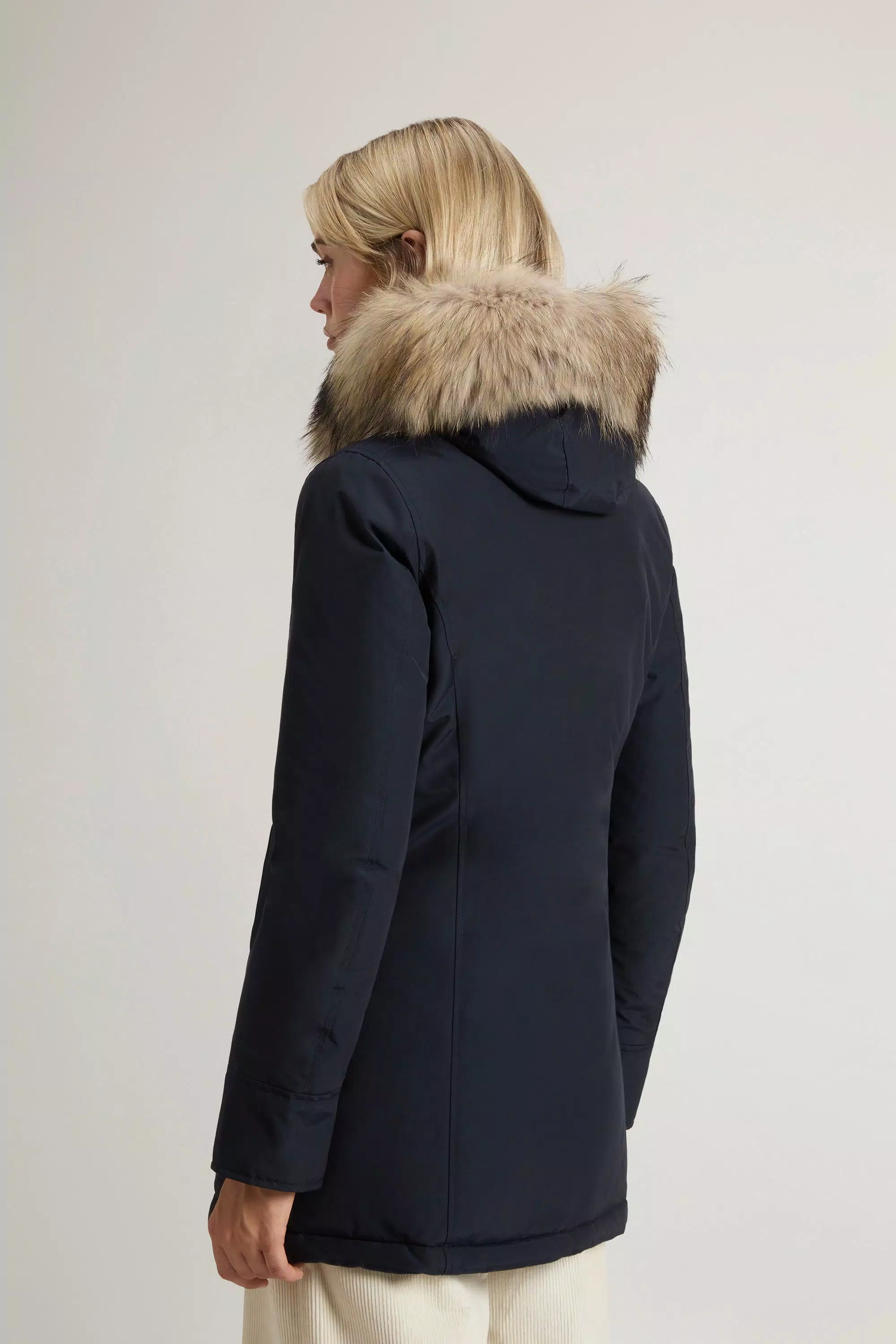 Parka Ártica en Tela Ramar con Borde de Pelo Desmontable - Azul Marino