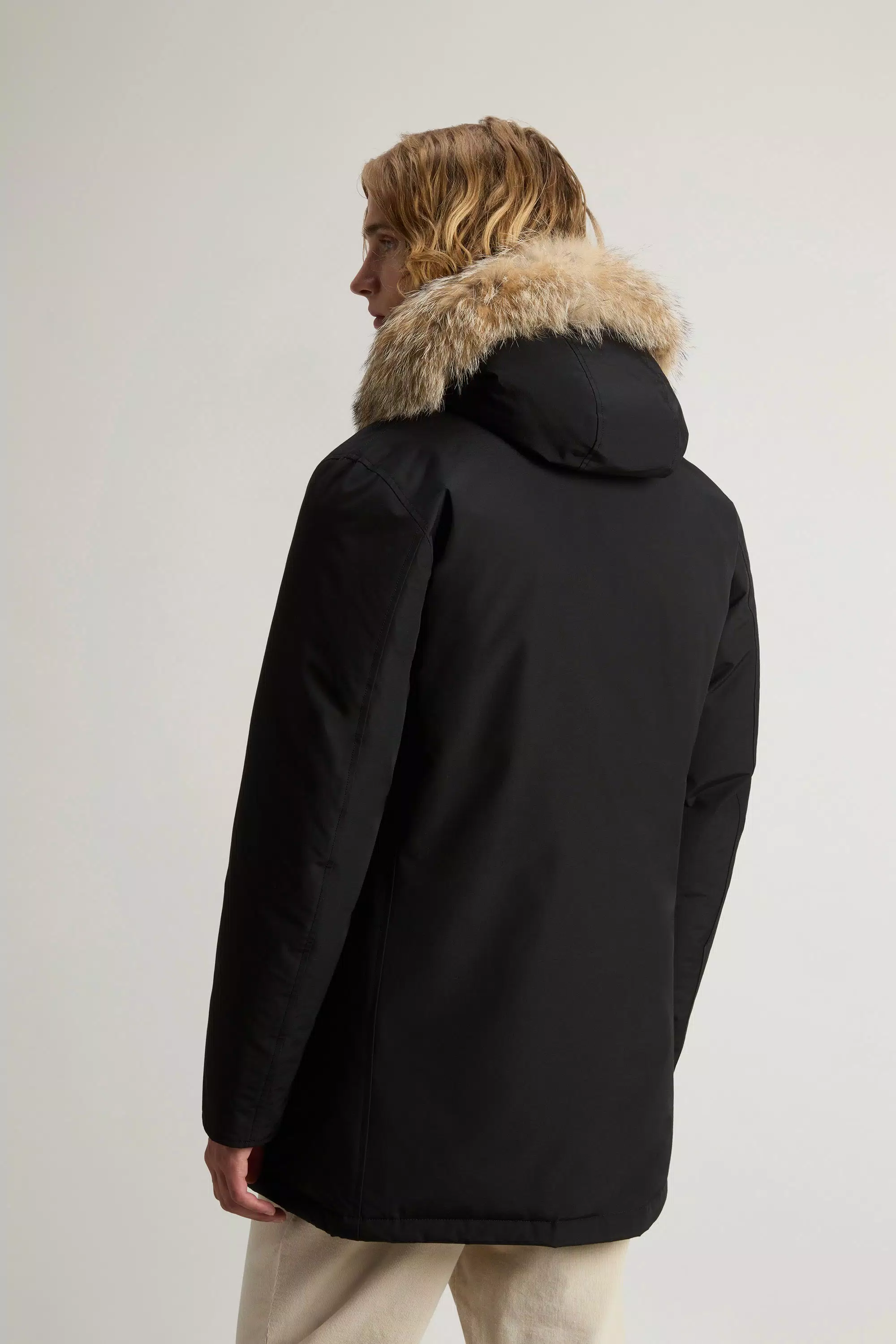 Parka Ártica de Tela Ramar con Borde de Pelo Desmontable - Negro