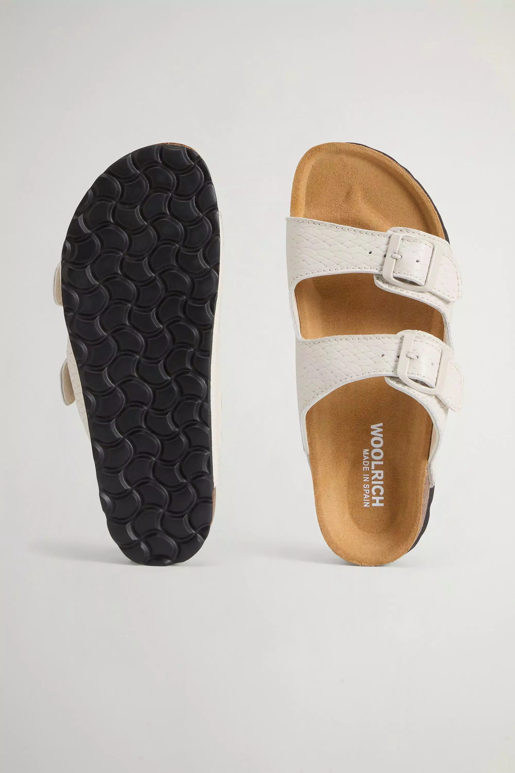 Sandalias de cuero estampado con hebillas - Blanco perla