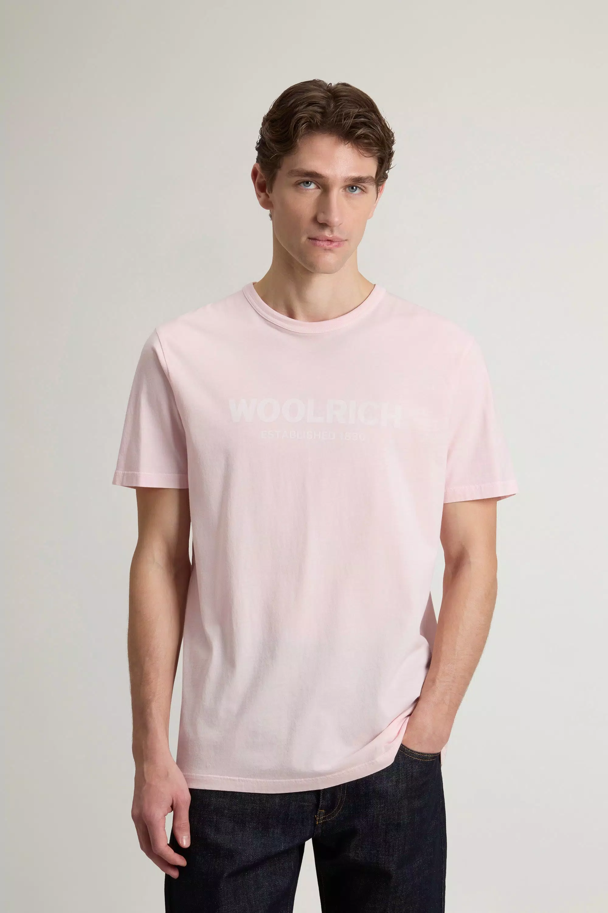 Camiseta de algodón puro teñida en prenda - Lila pálido desgastado