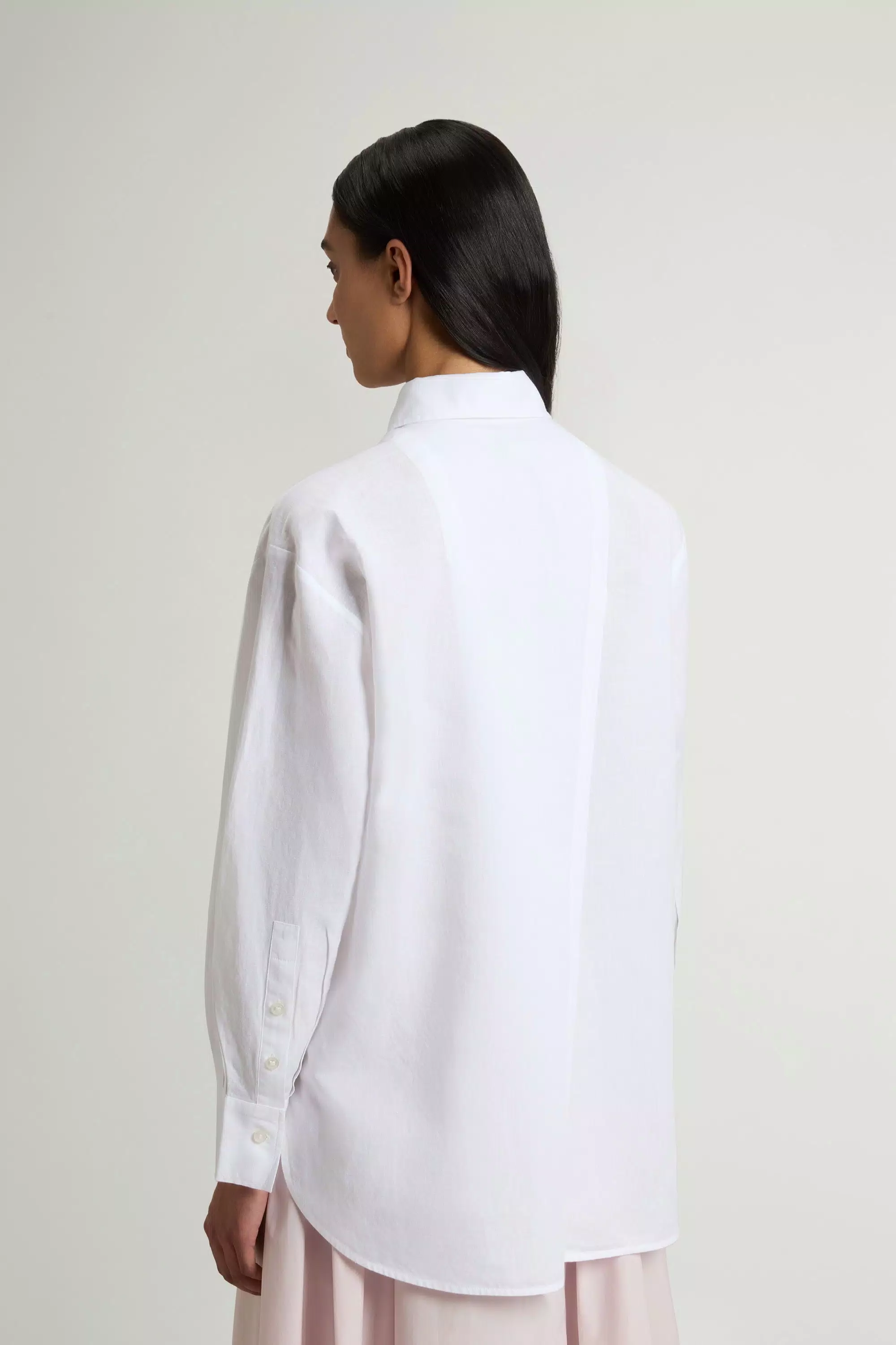 Camisa Boyfriend de Mezcla de Algodón y Lino - Blanco Oxford