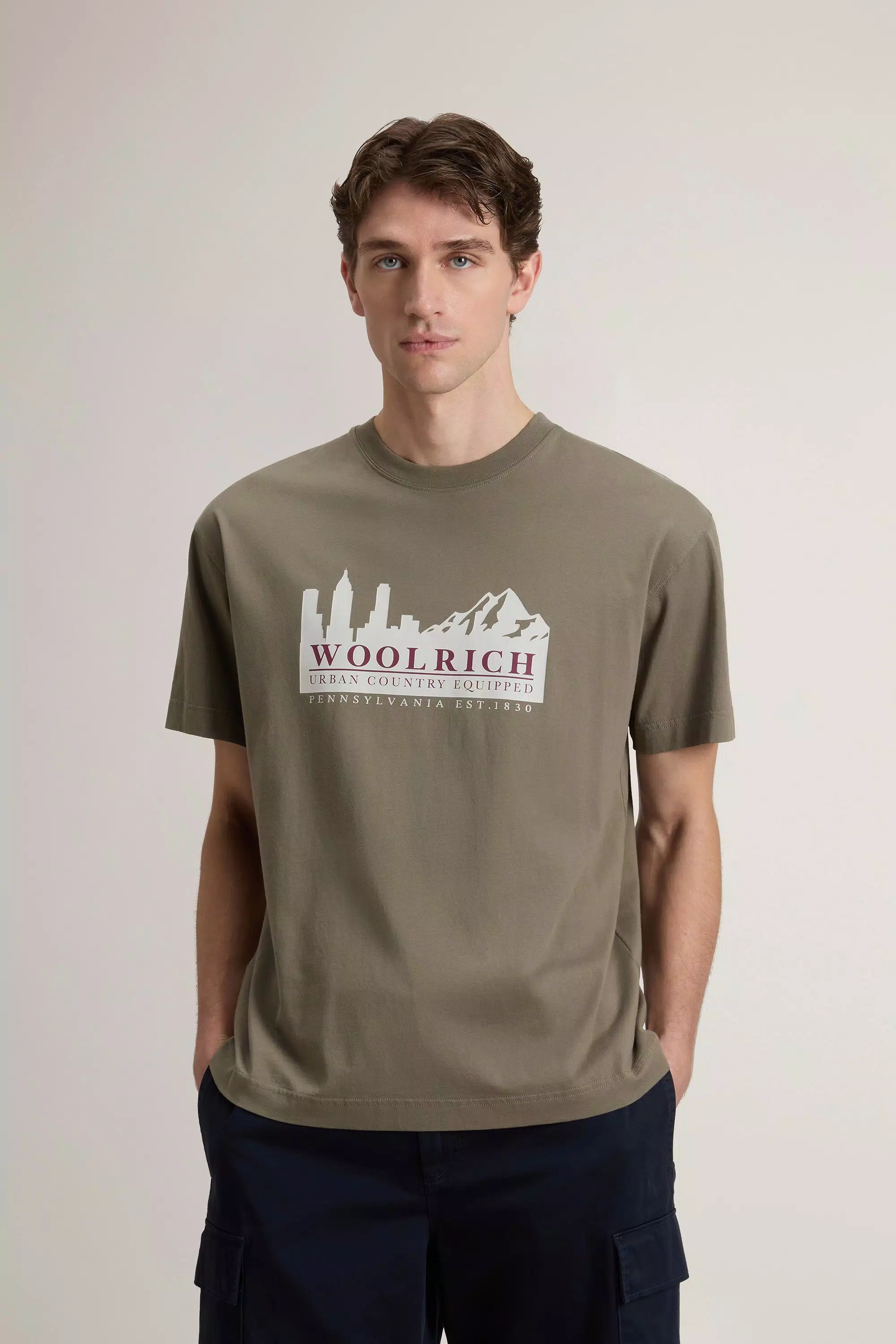 Camiseta de Algodón Puro con Logotipo - Oliva Humo