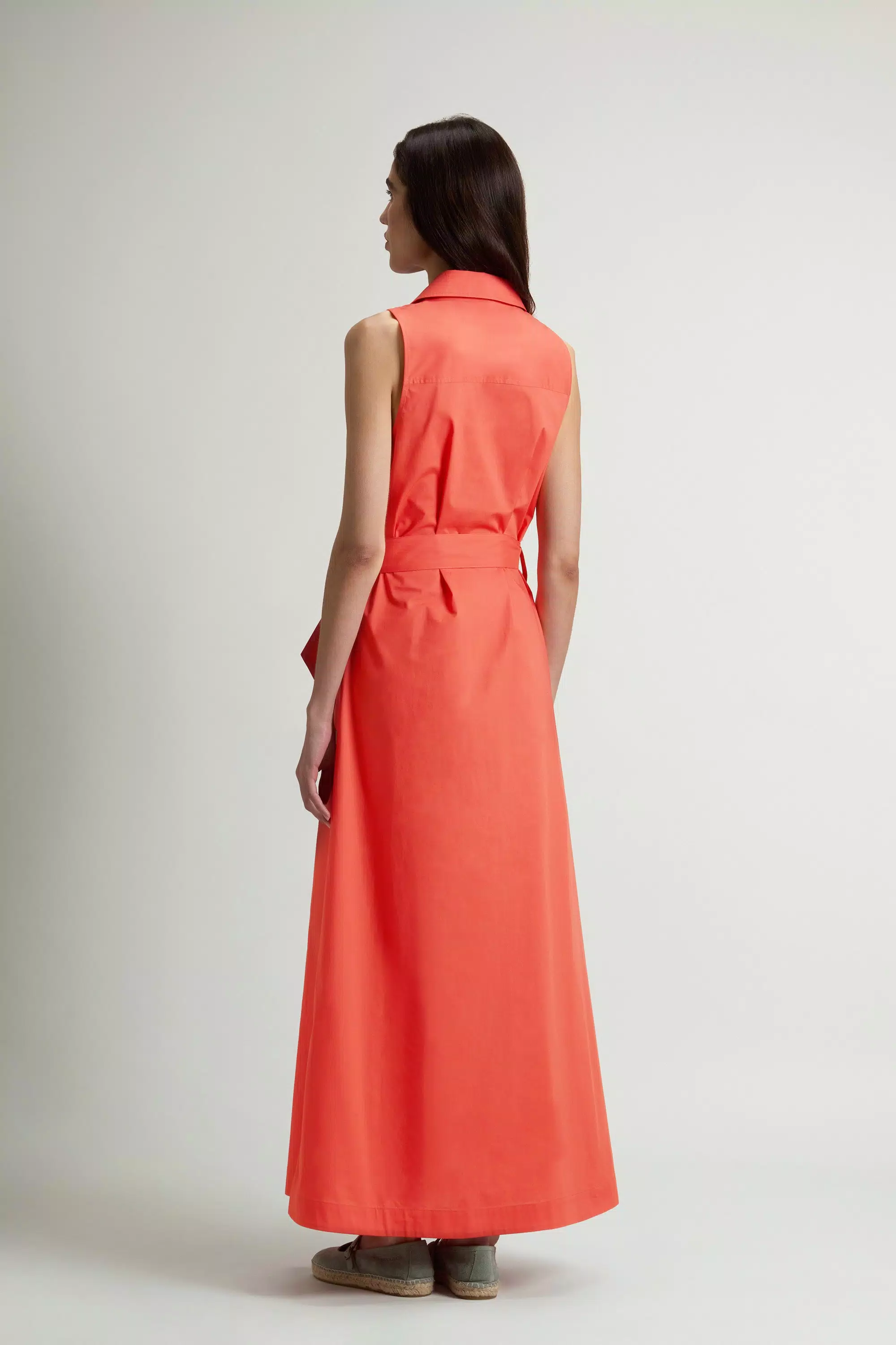 Vestido camisa de popelín de algodón puro con cinturón - Paprika