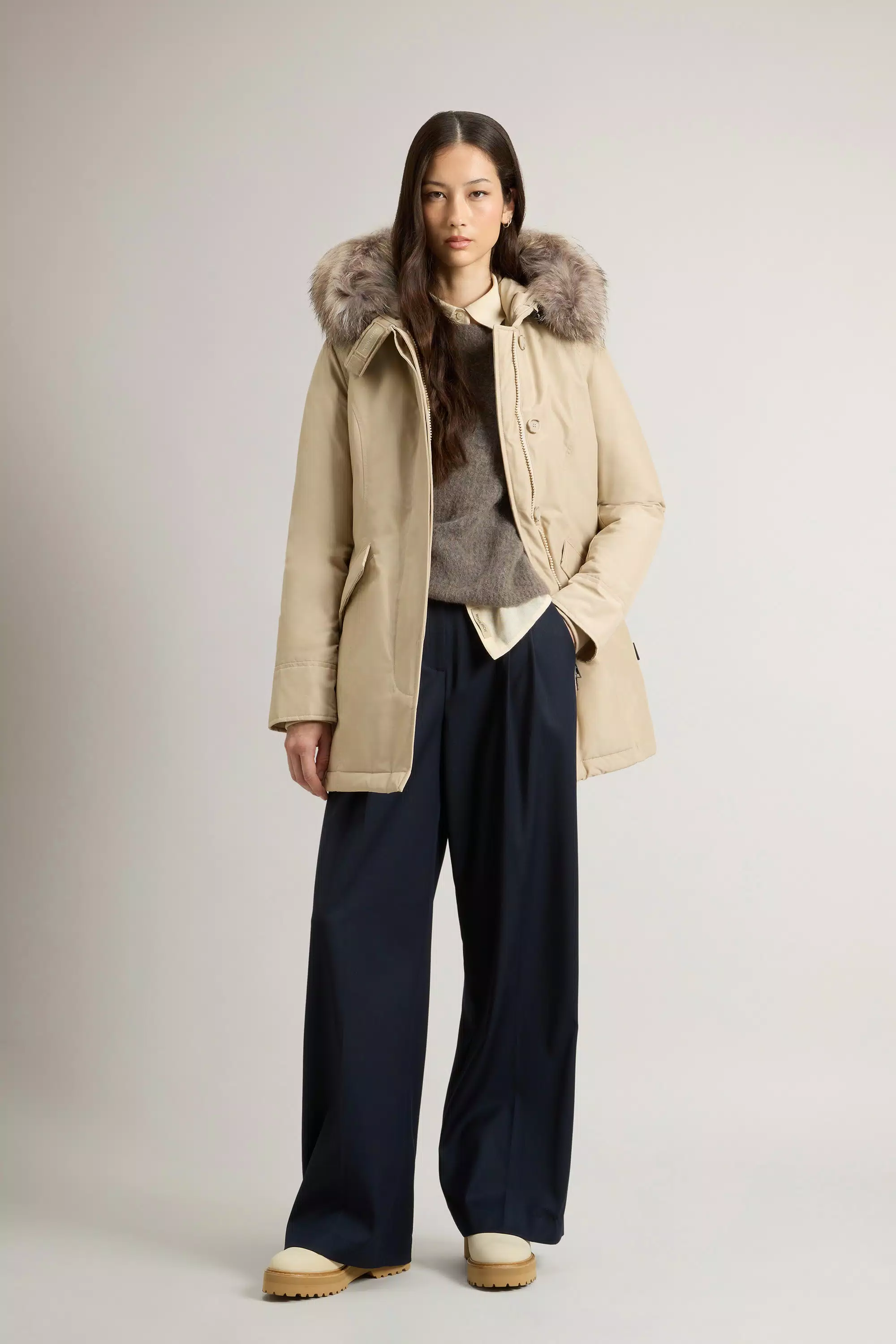Parka Ártica de Tela Ramar con Borde de Pelo Desmontable - Terciopelo Oxford